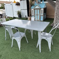 Rectangular Metal Indoor-Outdoor Table Set with 4 Stack Chairs 