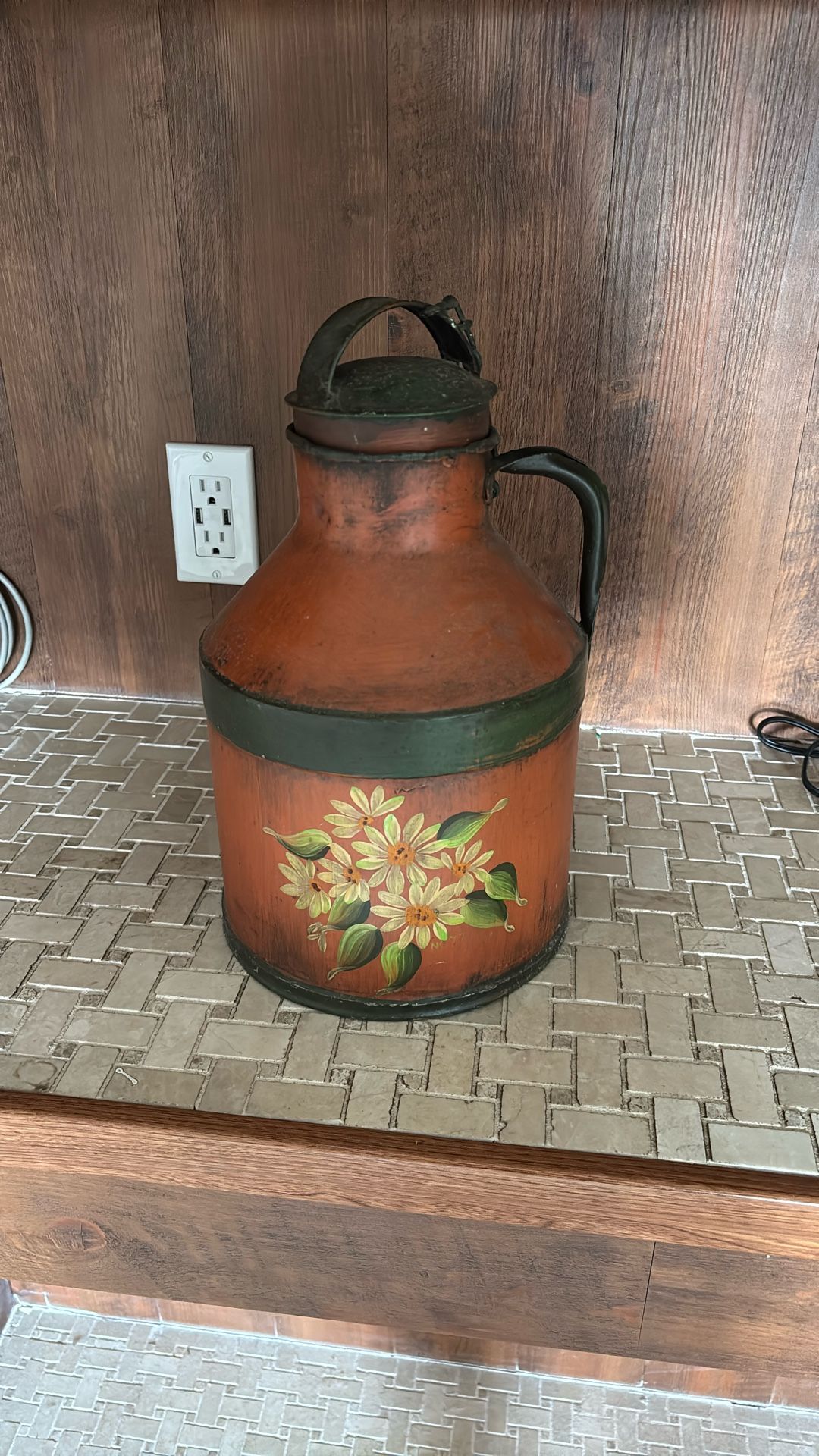 Old Antique Hand Painted Jug/ Metal
