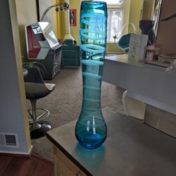 Glass Vase Blue And Blown