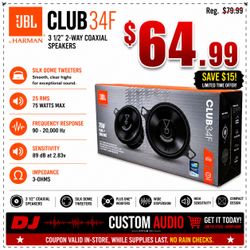 JBL Club 34F Car Speaker Set 3 1/2" 2-Way Coaxial Speakers 75 Watts 🚨 Payment Options Available 🚨 No Credit Needed 🚨