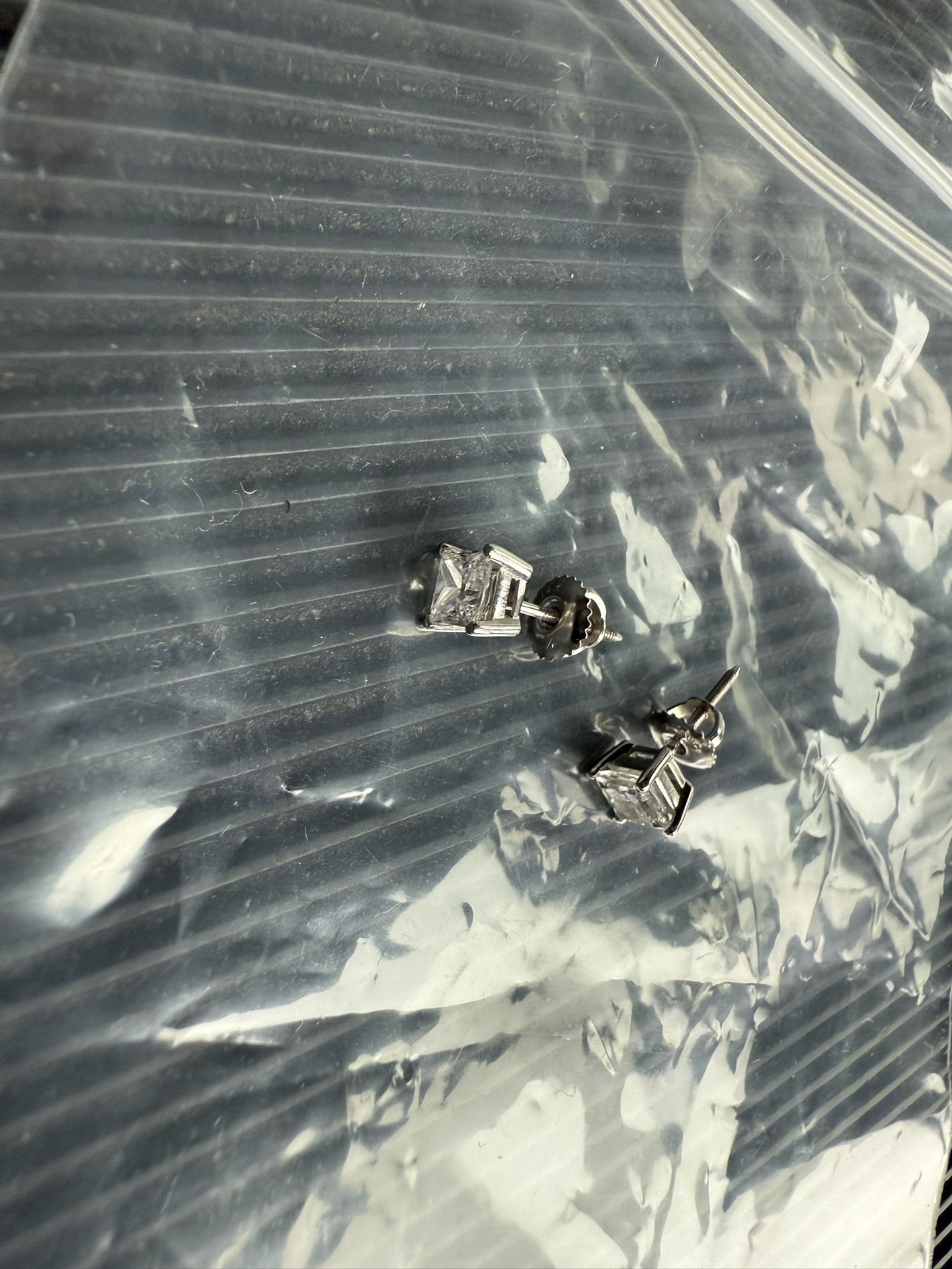 14k White Gold Princess Cut Studs