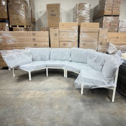 2pc White Outdoor Curved Shaped Couch Set 