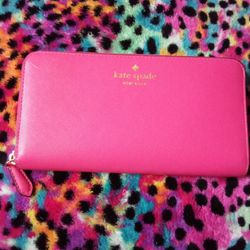 Kate Spade Pink Leather Lacey Zip Around Wallet