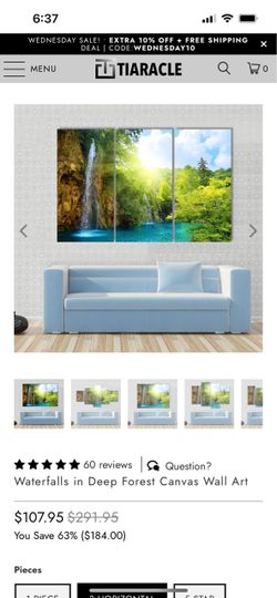 3 panel waterfall in deep forest canvas photo