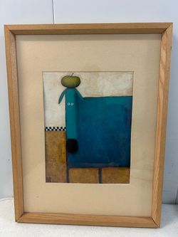 Turquoise Dog with Apple Framed Print By Artist Daniel Patrick Kessler Frame size is approximately 13” X 17” Number One In A Series Of Four