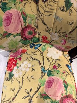 2 Floral side chair brass legs