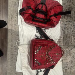 MCM Set Red Duffel And backpack