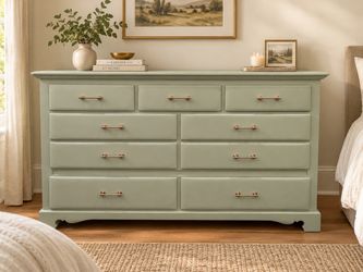 Beautiful Link-Taylor Solid Oak 9-Drawer Dresser – Sage Green
