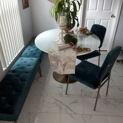 Glass Dining Table Set with Velvet Seating