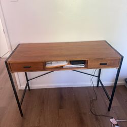 Wood & Metal Desk w/ Drawers and USB Ports
