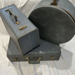 Vintage 1950 Taperlite Vintage Hard Shell Gray Vinyl Luggage Set Locking 3 Piece