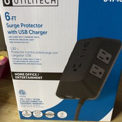 New Utilitech  6ft Surge Protector With USB Charger