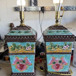 Vintage Hand-Painted Table Lamps – Pair – 27” Tall – Tested & Working
