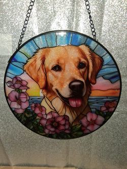 Custom dog portrait faux stained glass suncatcher