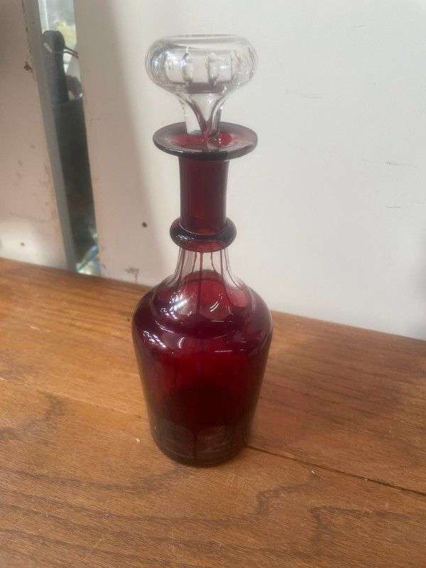 Antique Ruby Red Crystal Barware Decanter