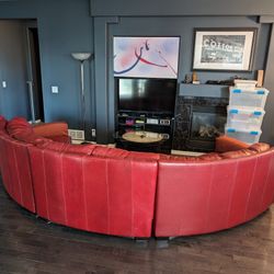 Large Round Red Leather Sectional Couch