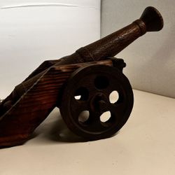 Vintage 15"x 6" Wood Garrison Cannon Hand Carved Made in Spain 