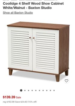 Coolidge 4 Shelf Wood Shoe Cabinet White/Walnut - Baxton Studio