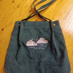 Kpop Corduroy Shoulder Bag With Clouds