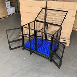 $130 (New) Folding dog cage 37x25x33” heavy duty double-door kennel w/ divider, plastic tray 