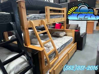 Twin full bunk bed natural litera con colchones camas nuevas trundle