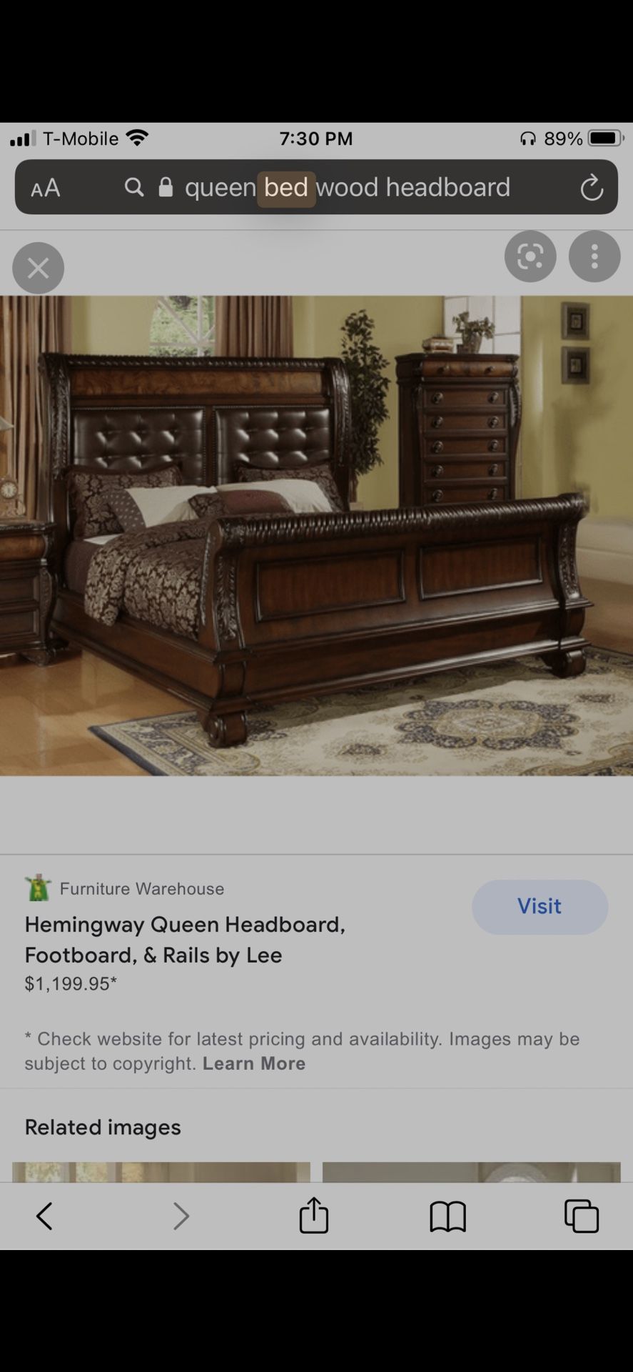Complete Bed Frame With Headrest Support  “queen “