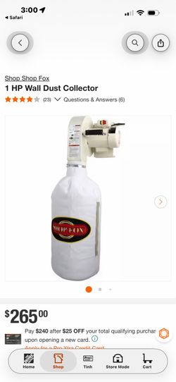 Shop Fox 1 HP Wall-Mounted Dust Collector (Model W1826)