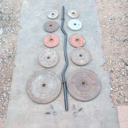 Weights 95lbs + Curl Bar 1in Hole