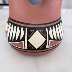 Native American Fine Line Hand Painted  Southwest Wedding Vase Pottery. Signed