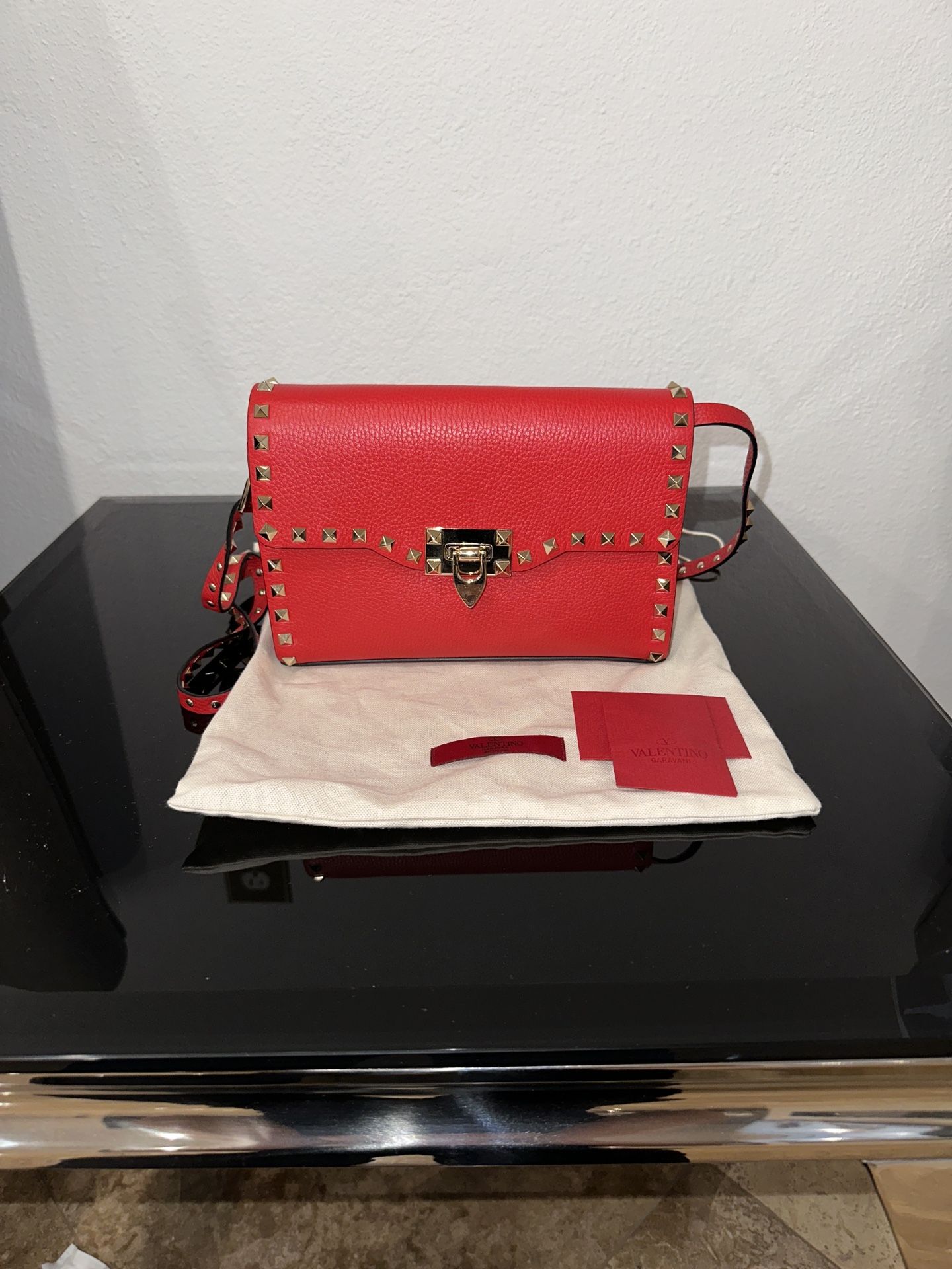 Valentino Red Crossbody Bag with Gold Rockstuds