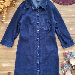 SIZE 14 GIRLS/SIZE 2 JUNIORS THREE-QUARTER SLEEVES DARK INDIGO BUTTON DOWN SHIRT DRESS