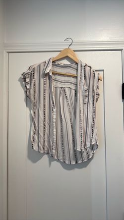 Women's Striped Short Sleeve Button-Up Top