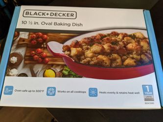 New in Sealed Box! Black & Decker 10.5" Enamel Cast Iron Oval Baking Dish