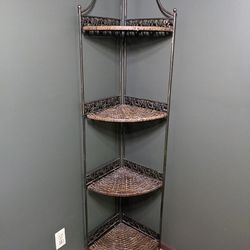 Decorative Iron & Wicker Folding Corner Shelves