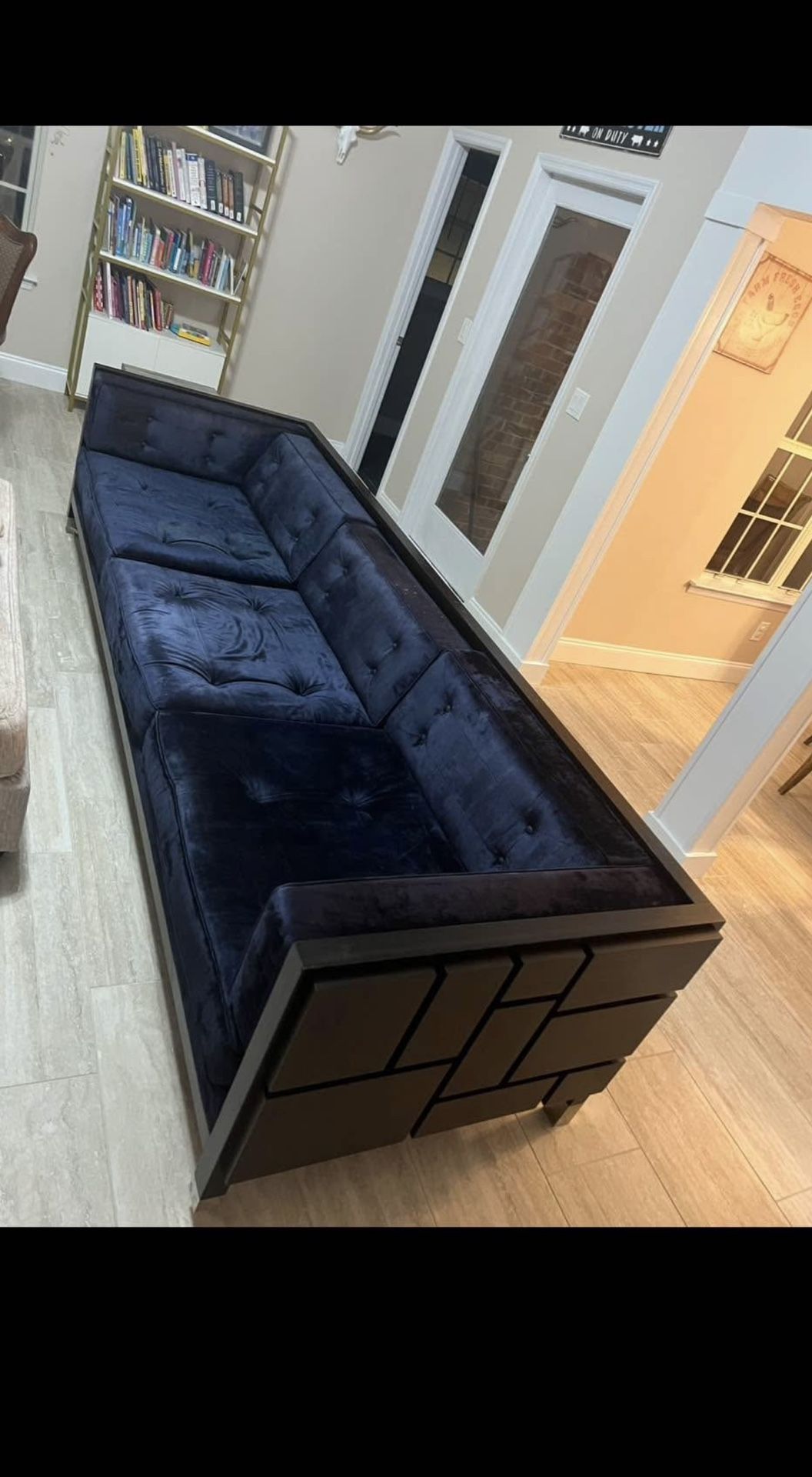Blue Sofa With Solid wood Back