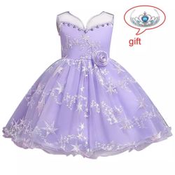 Brand New, Never Worn, Elegant Children’s Princess Dress With Crown, Size 4T, Color Purple