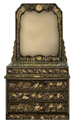 Mother of Pearl Black Lacquer Vanity Dresser