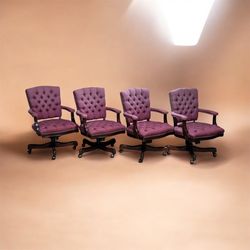 Hancock & Moore Button-Tufted Plush Lavender Swivel Vintage MCM Chair Set