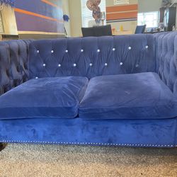 Blue Suede Diamond  Tufted  Living Room Set