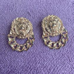  Vintage Lion Head Door Knocker Stud Earrings 