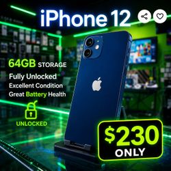 🔥 ONLY $230📱 iPhone 12 – 64GB – Fully Unlocked 🔓