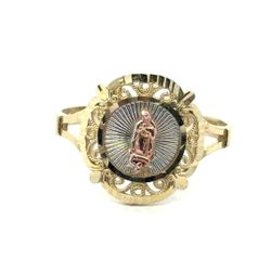 Woman’s Ladies 14k Tricolor Rose White Yellow Gold Virgin Mary Ring Size 8 GP3130195