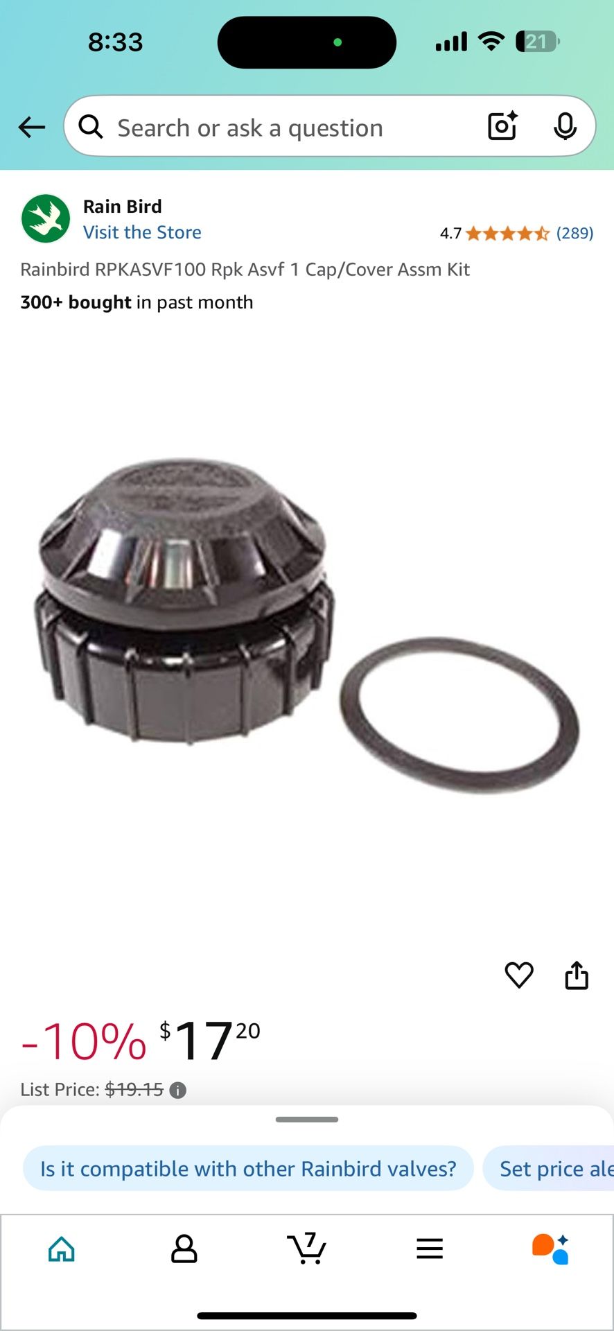 Rainbows RPKASVF100 Rpk Asvf 1 Cap/Cover Assm Kit