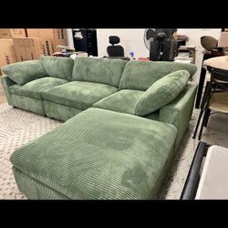 New 4 Piece Modular Sectional. Sage Corduroy Fabric. 119” X 79”. Free Delivery!