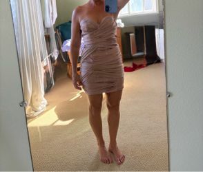 Strapless Ruched Mini Dress with Lace Detail