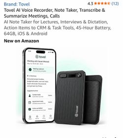 Tovel AI Voice Recorder, Note Taker, Transcribe & Summarize Meetings, Calls AI Note Taker for Lectures, Interviews & Dictation, Action Items to CRM & 