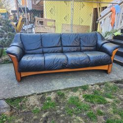 Vintage Ekornes Black Leather Sofa