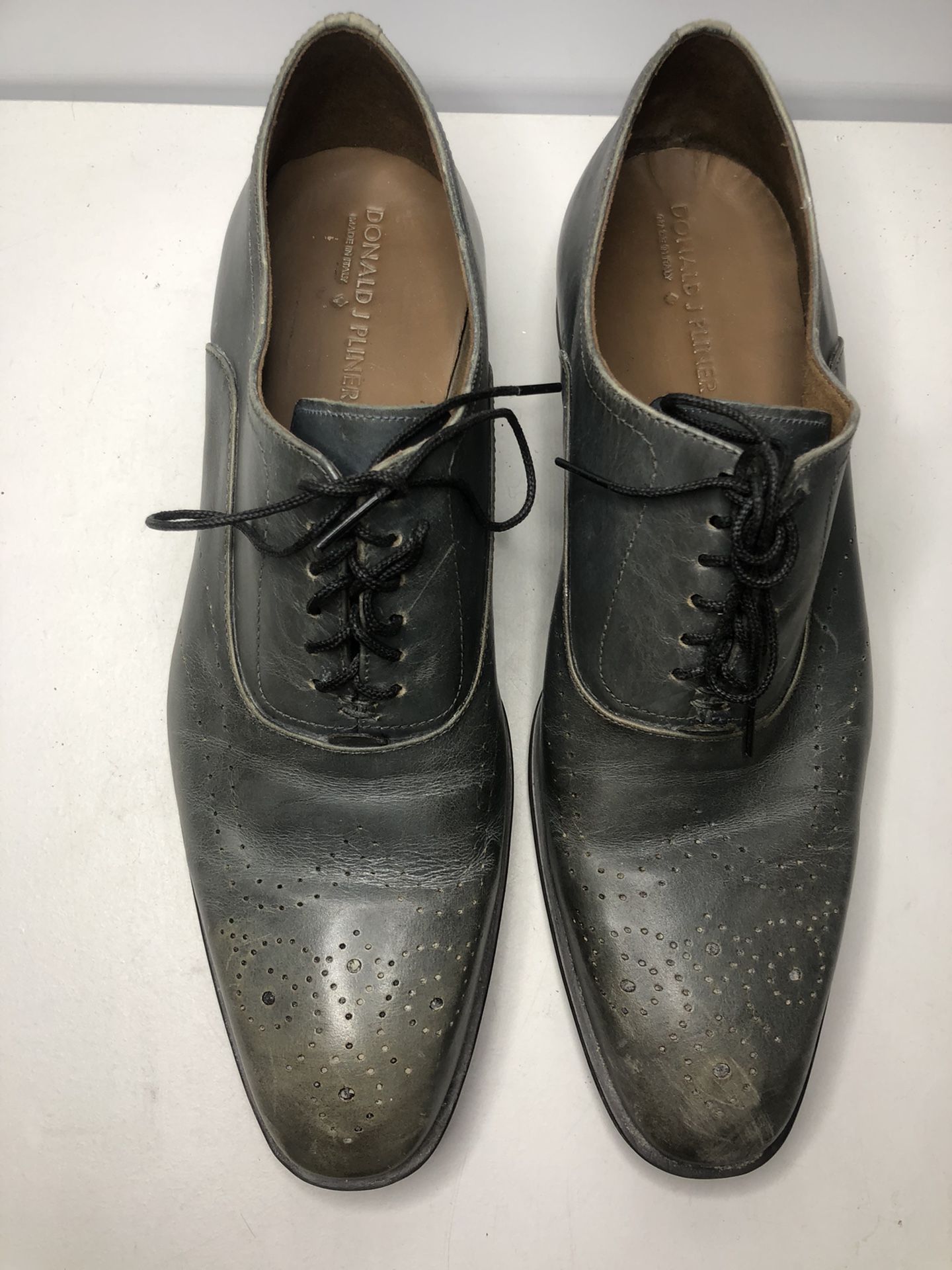 Donald J Pliner Sven-43 Taupe Gray Leather Oxford Dress Lace Up Shoes Men Sz 10M