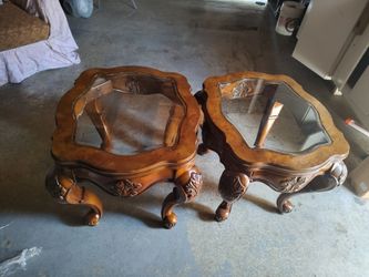 Pair of Wood and Glass End Tables