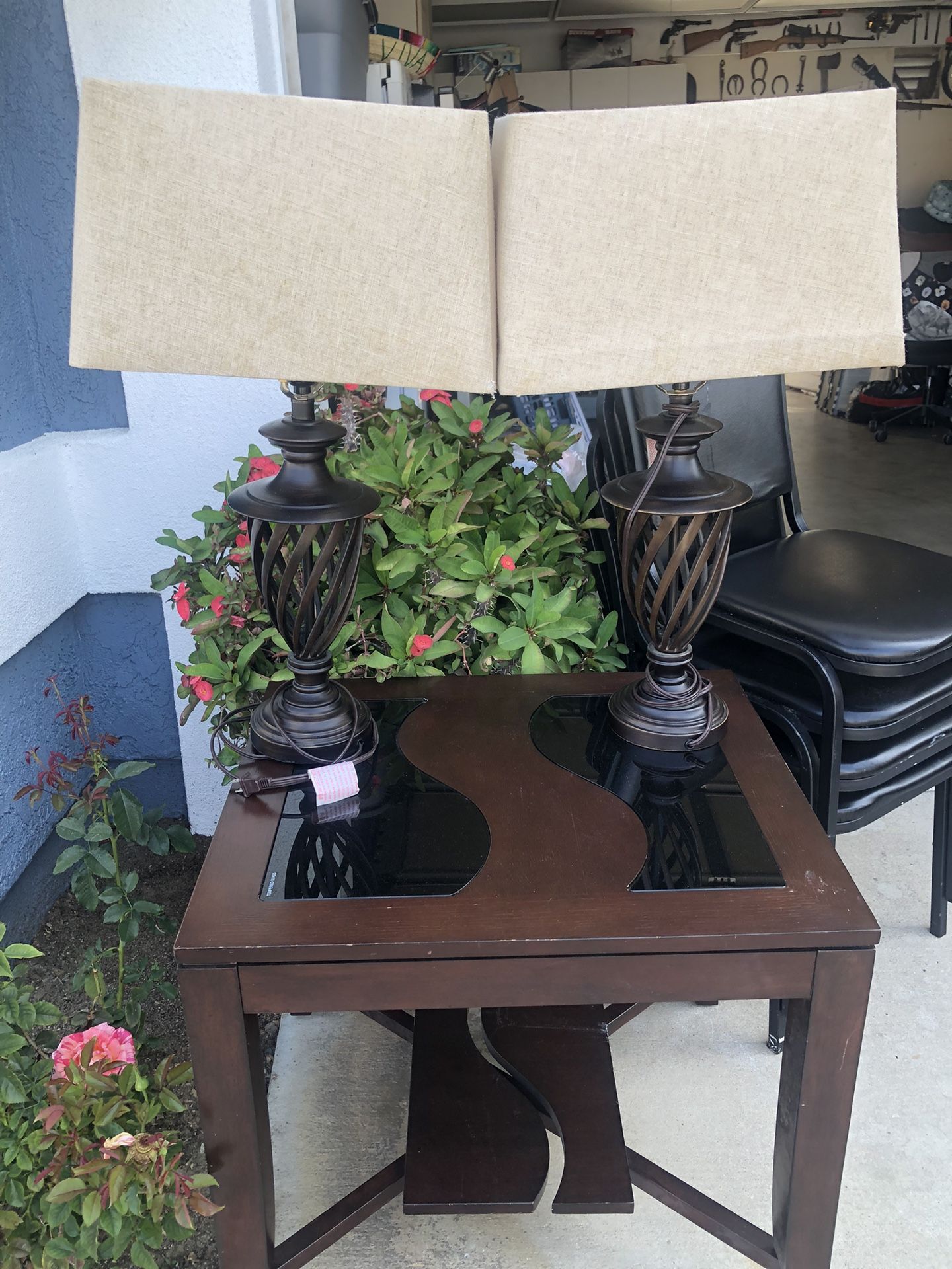 Two. Nice Lamps With Table.